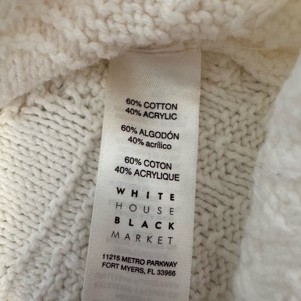 WHBM Cable Knit Sweater Mock Neck Embellished Fringe bell sleeve Ivory Small - Picture 6 of 10